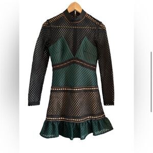 Self Portrait Forest Mesh Mini Dress Long Sleeve Size 2